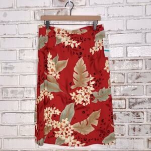 Alfred Dunner Floral Cheetah Print Red Cream Pleated Waist Midi Skirt Petite